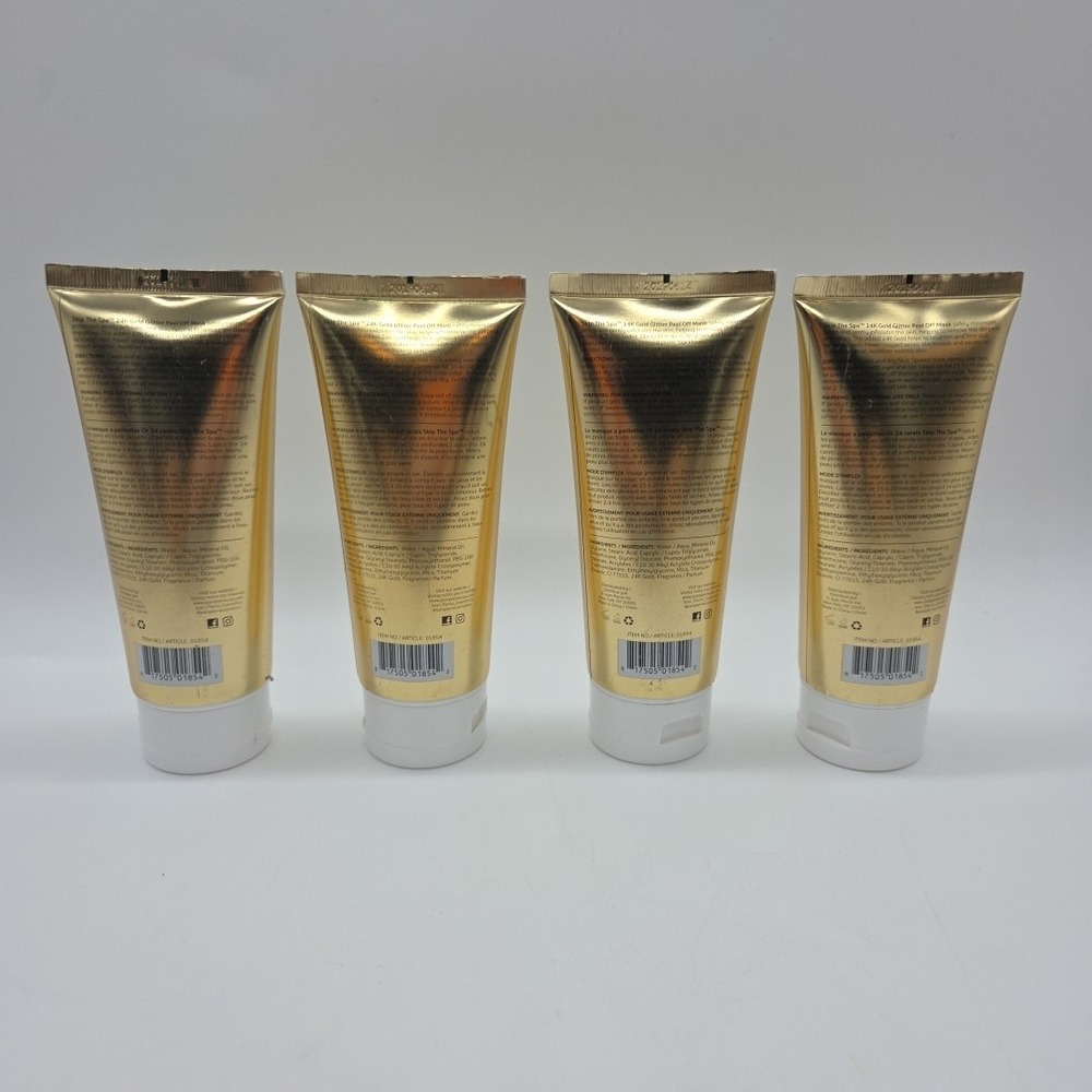 Lot Of 4 SKIP THE SPA 24k Gold Glitter Peel Off Mask Brightens & Firms Skincare - Picture 2 of 16